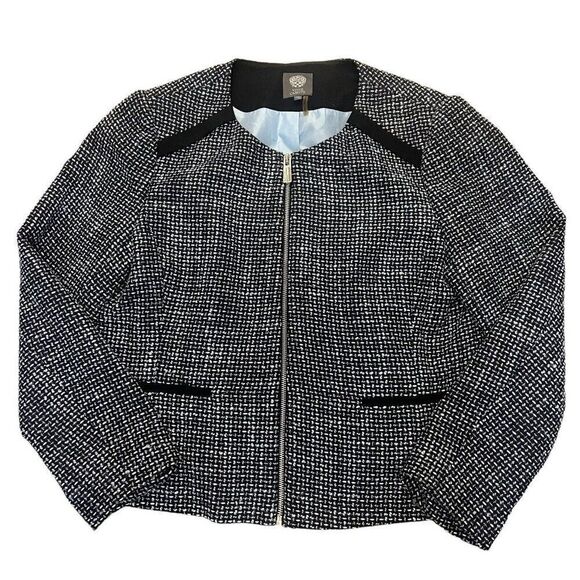 Vince Camuto Black and Blue Women's Tweed Full Zip Blazer‎ Size 14 - Picture 1 of 4